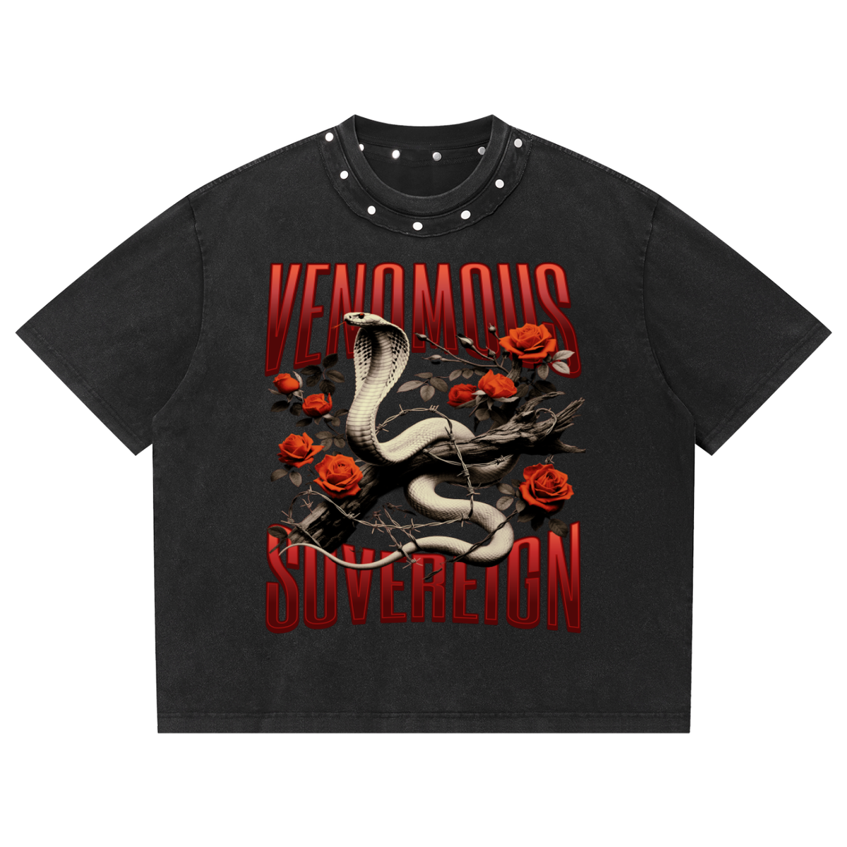 Unisex Washed Boxy Studded T-Shirt