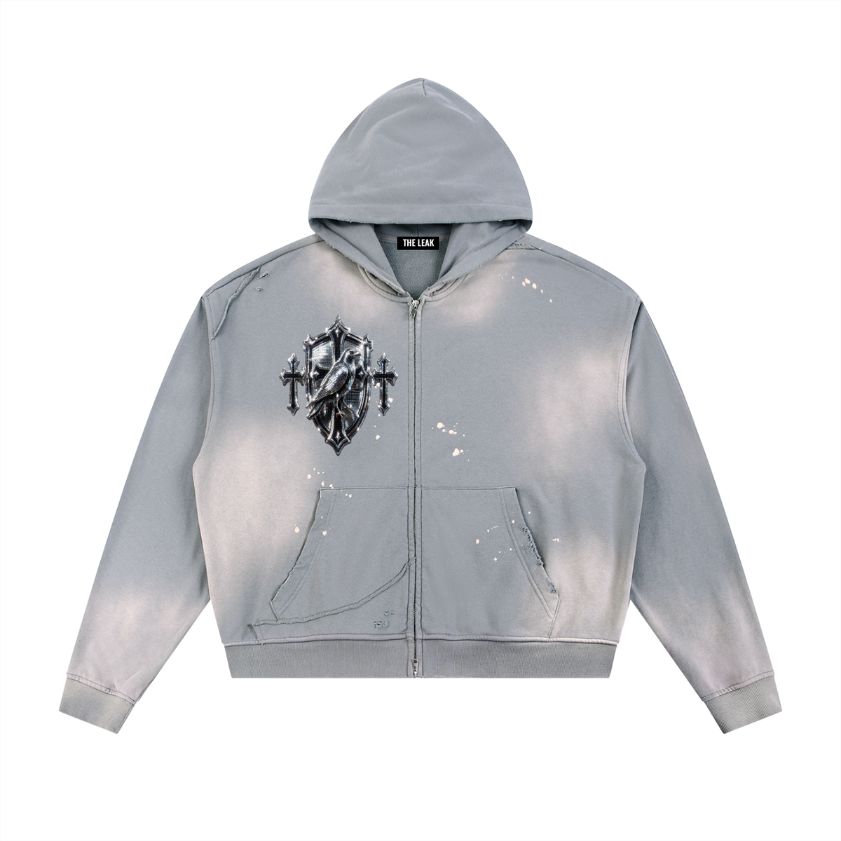 Sun Fade Frayed Raw Edge Fleece Zip Hoodie
